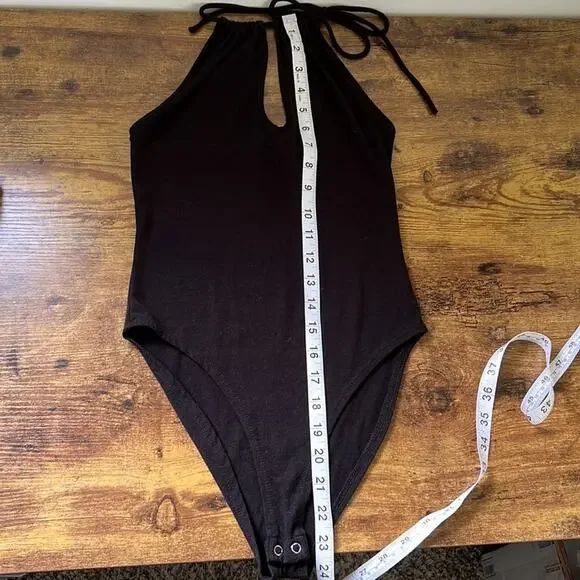 Forever 21 Black Self-Tie Halter Deep Cut Chest Bodysuit - Picture 7 of 12